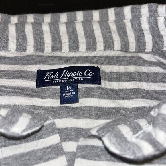 Fish Hippie Gray Striped Polo Cotton‎ Blend Polo Shirt Men’s Size M - Picture 1 of 4